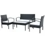 Set muebles de jardín 4 piezas y cojines ratán sintético negro de vidaXL, Conjuntos de jardín - Ref: Foro24-42673, Precio: 20...
