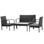 4-teiliges Gartenmöbel-Set und Kissen Kunstrattan schwarz von vidaXL, Gartensets - Ref: Foro24-42673, Preis: 210,27 €, Rabatt: %