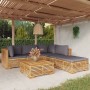 Juego muebles de jardín 6 piezas y cojines madera maciza teca