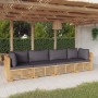 Juego muebles de jardín 4 piezas y cojines madera maciza teca