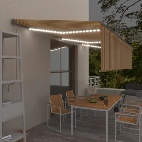 Toldo automático persiana LED sensor de viento amarillo 6x3m by , Awnings - Ref: Foro24-3069493, Price: 737,25 €, Discount: %