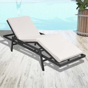 Sun lounger with black synthetic rattan cushion by vidaXL, Loungers - Ref: Foro24-43108, Price: 158,74 €, Discount: %