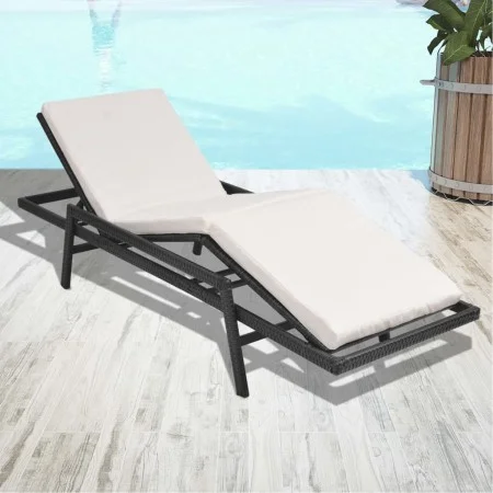 Sun lounger with black synthetic rattan cushion by vidaXL, Loungers - Ref: Foro24-43108, Price: 154,05 €, Discount: %