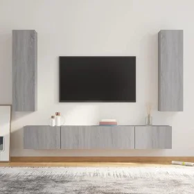 TV furniture set 4 pieces Sonoma gray plywood by , TV Furniture - Ref: Foro24-3114212, Price: 170,01 €, Discount: %