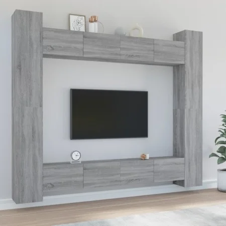 TV furniture set 8 pieces gray Sonoma plywood by , TV Furniture - Ref: Foro24-3114244, Price: 371,71 €, Discount: %