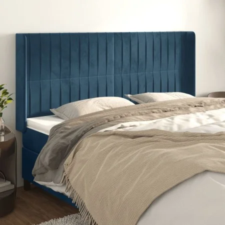 Headboard with dark blue velvet ears 163x16x118/128 cm by , Headboards and footboards - Ref: Foro24-3119876, Price: 146,72 €,...