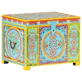 Hand-painted storage box 50x40x40 cm solid mango wood by , Storage baskets - Ref: Foro24-323540, Price: 156,43 €, Discount: %