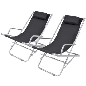 Tumbonas reclinables 2 unidades acero negro de vidaXL, Tumbonas - Ref: Foro24-42936, Precio: 134,62 €, Descuento: %