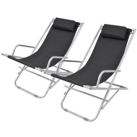 Liegestühle 2 Einheiten aus schwarzem Stahl von vidaXL, Liegen - Ref: Foro24-42936, Preis: 141,00 €, Rabatt: %