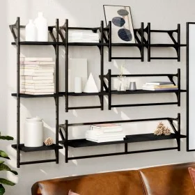 Wall shelves with 6 pieces of engineered wood and black bars by , Shelves and shelves - Ref: Foro24-836268, Price: 58,37 €, D...