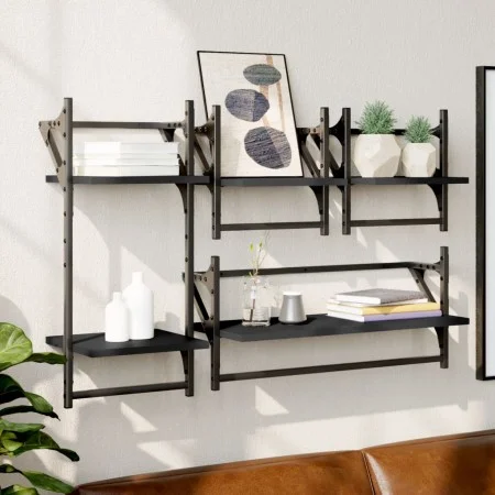 Estantes de pared con barras 4 pzas madera de ingeniería negro by , Shelves and shelves - Ref: Foro24-836263, Price: 36,51 €,...