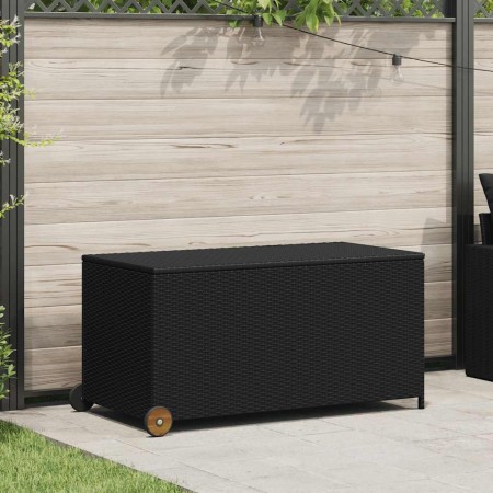 Caja de almacenaje de jardín ratán sintético negro 120x65x61 cm