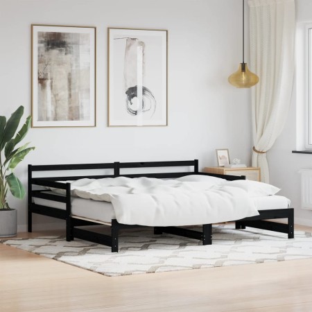 Sofá cama nido madera maciza de pino negro 80x200 cm de , Camas y somieres - Ref: Foro24-836152, Precio: 224,20 €