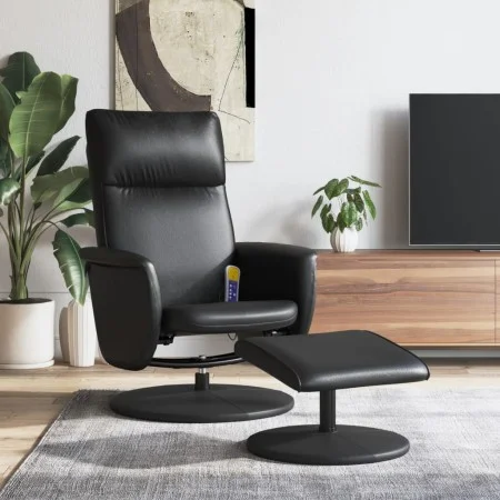Sillón reclinable masaje con reposapiés cuero sintético negro de , Sillones - Ref: Foro24-356560, Precio: 156,25 €, Descuento: %