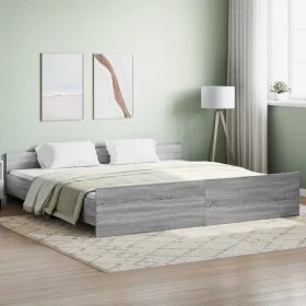 Sonoma gray bed frame with headboard and footboard 180x200 cm by , Beds and slatted bases - Ref: Foro24-3203773, Price: 152,6...