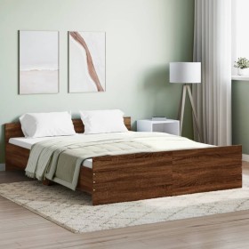 Bed frame with brown oak headboard and footboard 160x200 cm by , Beds and slatted bases - Ref: Foro24-3203767, Price: 180,34 ...