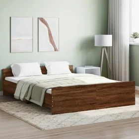 Bed frame with brown oak headboard and footboard 160x200 cm by , Beds and slatted bases - Ref: Foro24-3203767, Price: 177,16 ...
