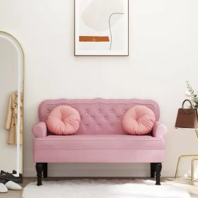 Bench with pink velvet backrest 119.5x64.5x75 cm by , Banks - Ref: Foro24-372159, Price: 202,90 €, Discount: %