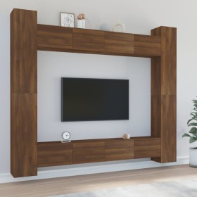 Set de muebles para TV 8 pzas madera contrachapada roble marrón