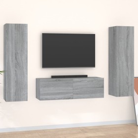 TV furniture set 3 pieces Sonoma gray plywood by , TV Furniture - Ref: Foro24-3120237, Price: 130,11 €, Discount: %