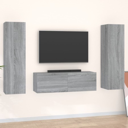 Set de muebles para TV 3 pzas madera contrachapada gris Sonoma de , Muebles TV - Ref: Foro24-3120237, Precio: 131,88 €, Descu...