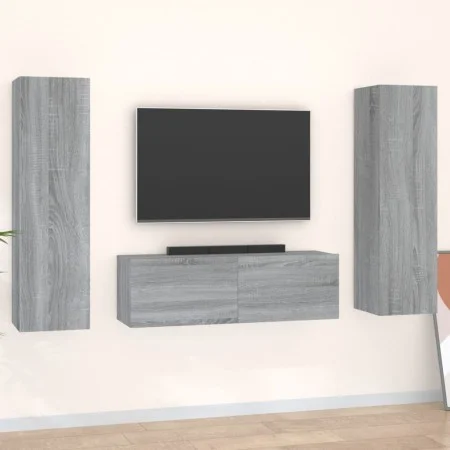 TV furniture set 3 pieces Sonoma gray plywood by , TV Furniture - Ref: Foro24-3120237, Price: 128,66 €, Discount: %