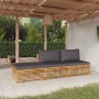 Juego muebles de jardín 3 piezas y cojines madera maciza teca