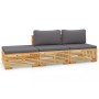 Juego muebles de jardín 3 piezas y cojines madera maciza teca