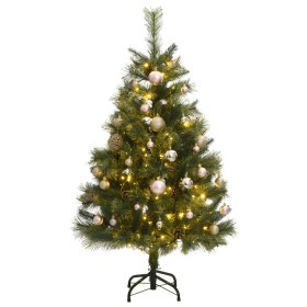 Árbol Navidad artificial con bisagras 150 LED y bolas 120 cm