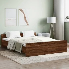 Bed frame with brown oak headboard and footboard 140x200 cm by , Beds and slatted bases - Ref: Foro24-3203753, Price: 121,34 ...