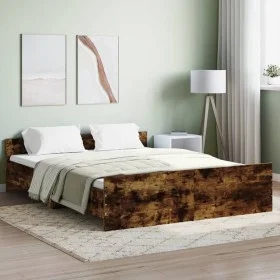 Bed frame with smoked oak headboard and footboard 140x200cm by , Beds and slatted bases - Ref: Foro24-3203751, Price: 122,40 ...