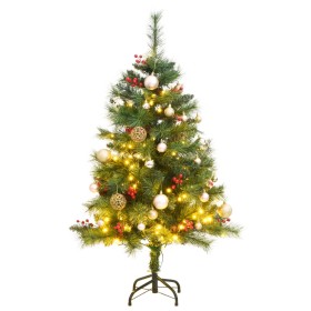 Árbol Navidad artificial con bisagras 150 LED y bolas 120 cm