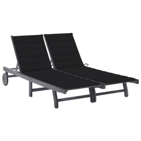 Garden lounger for 2 people and solid acacia wood cushions by , Loungers - Ref: Foro24-3061396, Price: 382,43 €, Discount: %