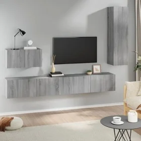 TV furniture set 4 pieces Sonoma gray plywood by , TV Furniture - Ref: Foro24-3114332, Price: 158,57 €, Discount: %