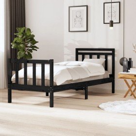 Estructura de cama madera maciza negra 100x200 cm Estructura de cama madera maciza negra 100x200 cm
