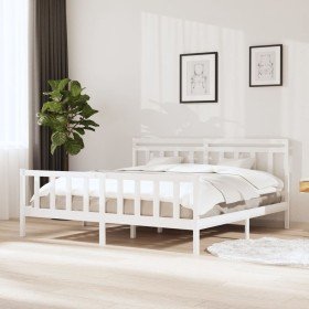 Estructura de cama de madera maciza blanca 200x200 cm Estructura de cama de madera maciza blanca 200x200 cm