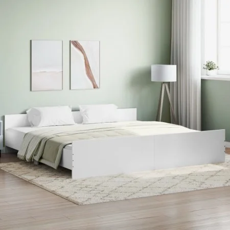 Bed frame with headboard and footboard white 180x200 cm by , Beds and slatted bases - Ref: Foro24-3203768, Price: 167,55 €, D...