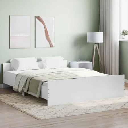 Bed frame with headboard and footboard white 160x200 cm by , Beds and slatted bases - Ref: Foro24-3203761, Price: 127,34 €, D...