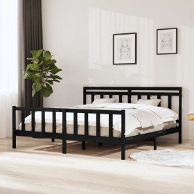 Estructura de cama de madera maciza negra 200x200 cm en Camas y somieres | Comprar online en Foro24