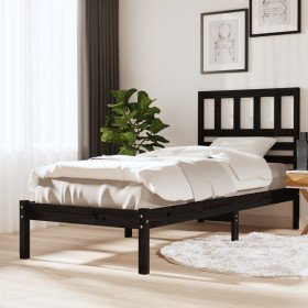 Estructura de cama madera maciza de pino negro 75x190 cm Estructura de cama madera maciza de pino negro 75x190 cm