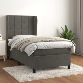 Cama box spring con colchón terciopelo gris oscuro 100x200 cm