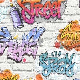 DUTCH WALLCOVERINGS Papel de pared diseño graffiti multicolor