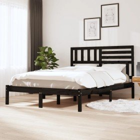 Estructura de cama de madera maciza de pino negra 140x190 cm Estructura de cama de madera maciza de pino negra 140x190 cm