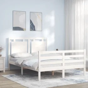White solid wood bed frame with headboard 140x200 cm by , Beds and slatted bases - Ref: Foro24-3194052, Price: 150,38 €, Disc...