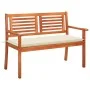 Banco de jardín 2 plazas madera maciza eucalipto y cojín 120 cm de , Bancos de jardín - Ref: Foro24-3060971, Precio: 181,56 €...