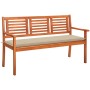Banco de jardín 3 plazas madera maciza eucalipto y cojín 150 cm de , Bancos de jardín - Ref: Foro24-3060999, Precio: 191,22 €