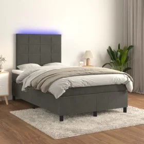 Box spring bed with mattress and LED dark gray velvet 120x200 cm by , Beds and slatted bases - Ref: Foro24-3136114, Price: 38...