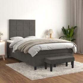 Cama box spring con colchón terciopelo gris oscuro 120x200 cm