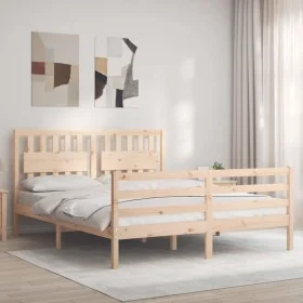 Bed frame with solid wood headboard 160x200 cm by , Beds and slatted bases - Ref: Foro24-3194321, Price: 150,38 €, Discount: %