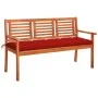 Banco de jardín 3 plazas madera maciza eucalipto y cojín 150 cm de , Bancos de jardín - Ref: Foro24-3061017, Precio: 198,16 €...